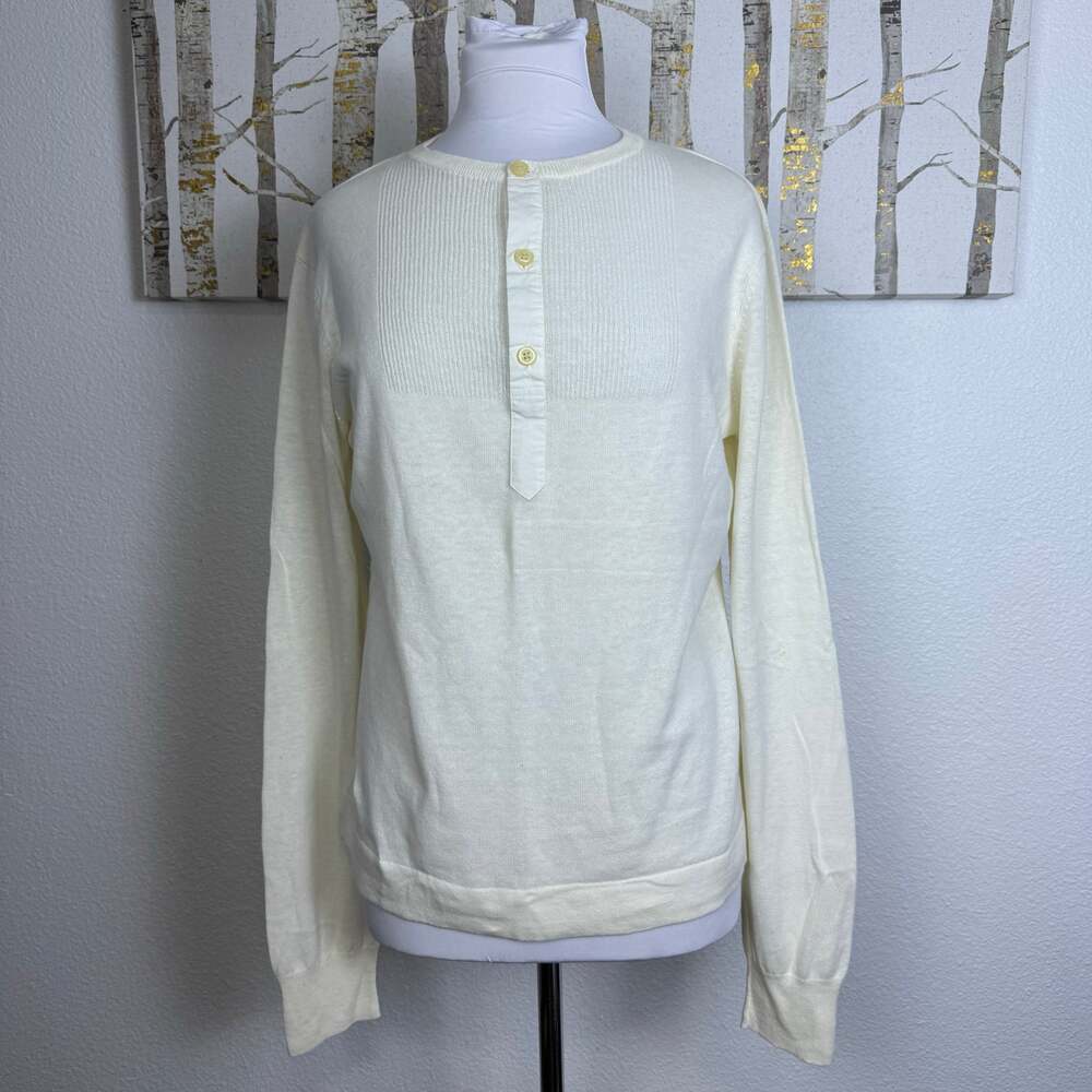 Club Monaco Linen Blend Pullover Henley Sweater Cream Medium